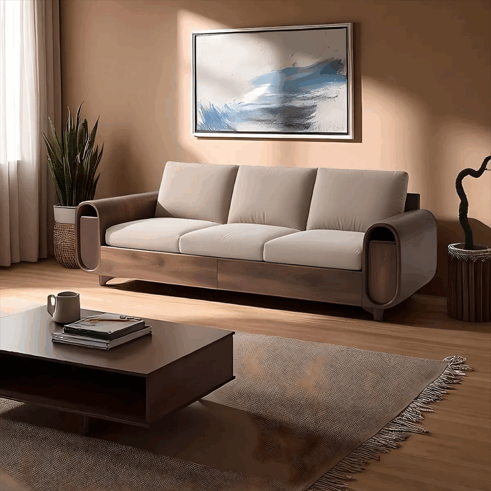 Rounded Corner Modern Sofa Solid Ash Frame Onda
