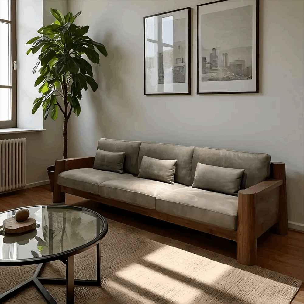 Contemporary Sofa Solid Ash Wood Frame Sable