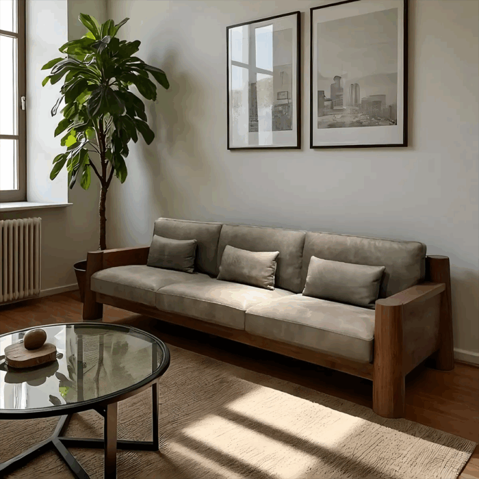 Contemporary Sofa Solid Ash Wood Frame Sable