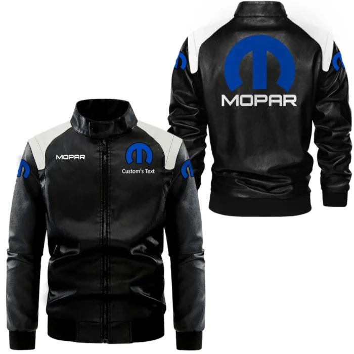 Muscle Car Parts Black And White Leather Jacket, Rugged Jacket for Gearheads CAR080